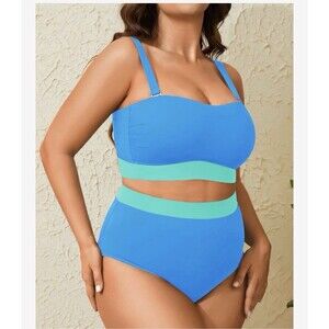 Tempt Me Women Plus Size High Waisted Bikini Bandeau Two Piece Swimsuit 22W